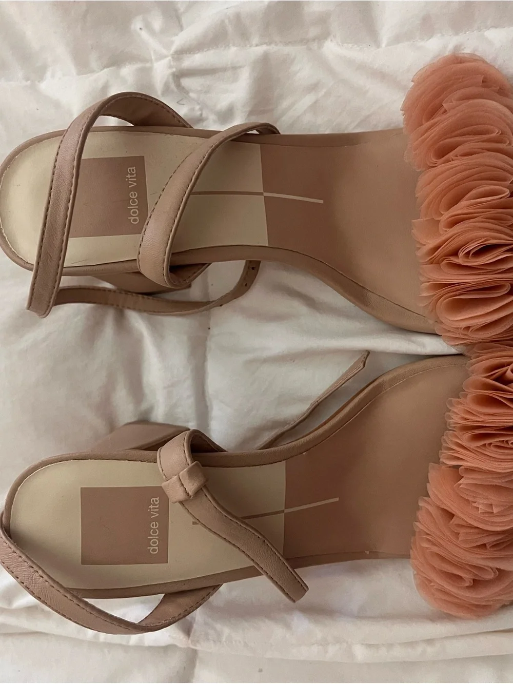 Dolce Vita Blush-Peach Floral Ruffle Block Heels